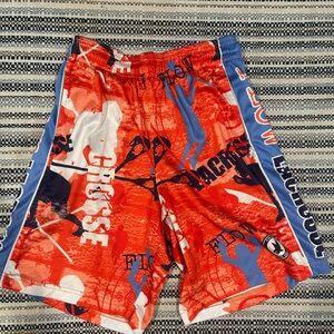 Kids Lacrosse Graphic Shorts - Red and Blue